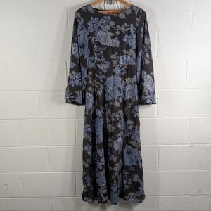 Free People Black Dress with Blue Floral Print